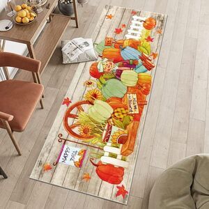 Harvest Pumpkin Fall Runner Rug Farmhouse Fall Decoration Floor Mat 2x6ft